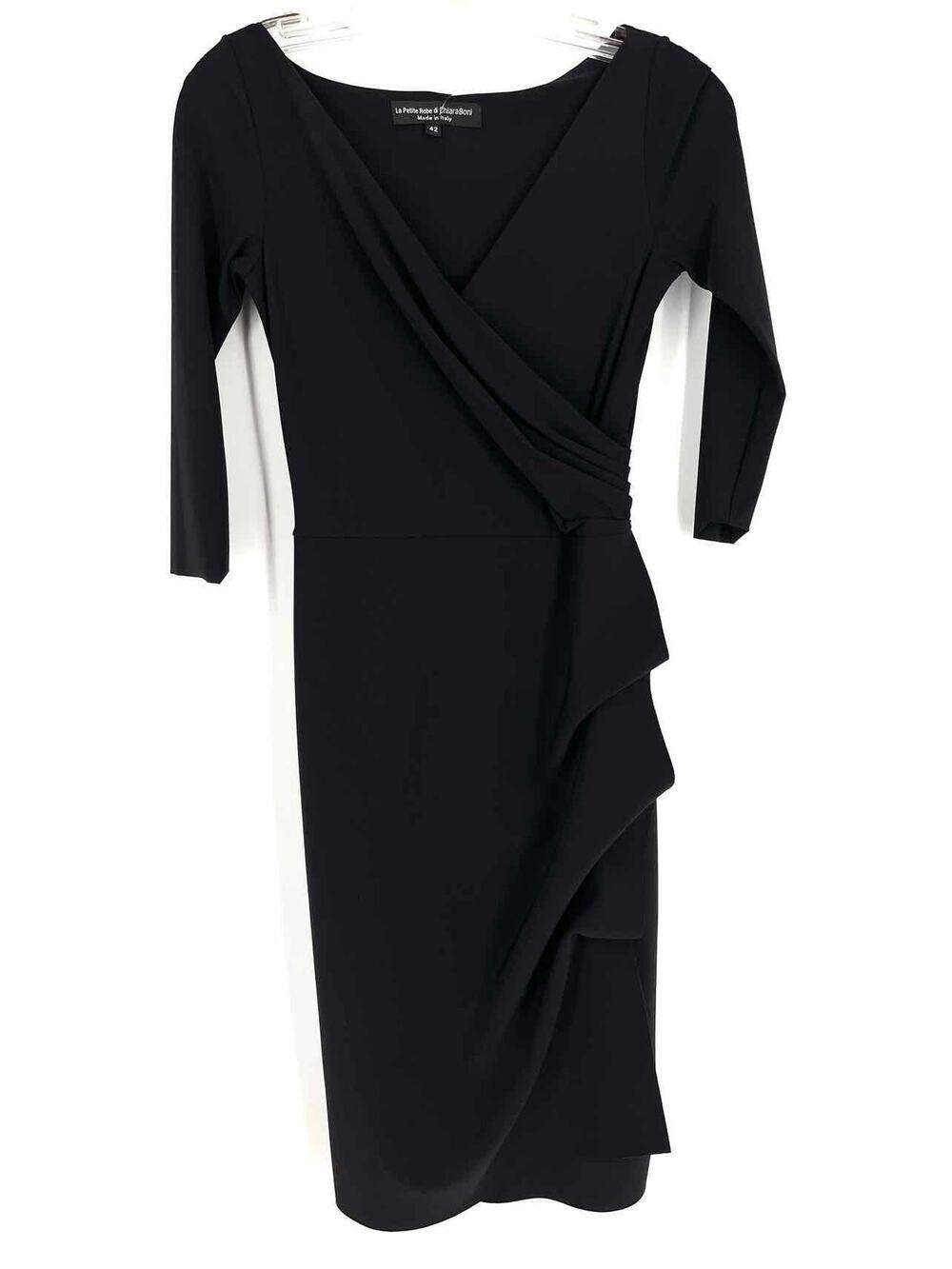 La Petite Robe di Chiara Boni Size 6 Black Ruched Ruffle Designer Dress